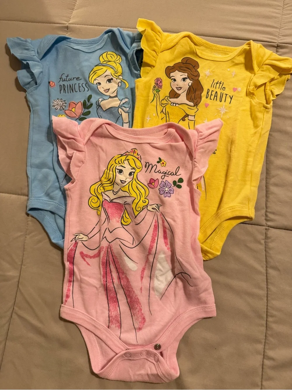Disney Girls Princess Bodysuit Set - Pink, Blue, Yellow